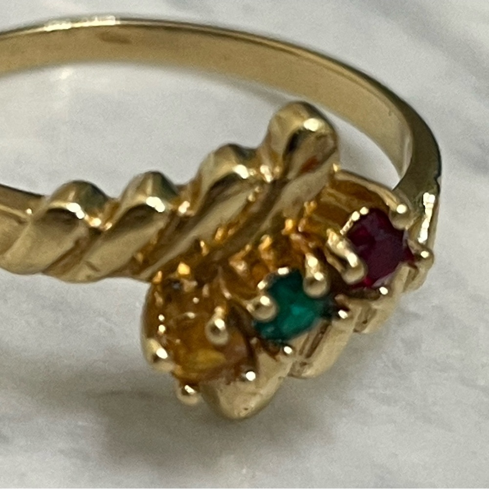 Vintage Gold Plated Multicolor Crystal Ring Size 7 Dainty birthstone Band - Picture 8 of 12